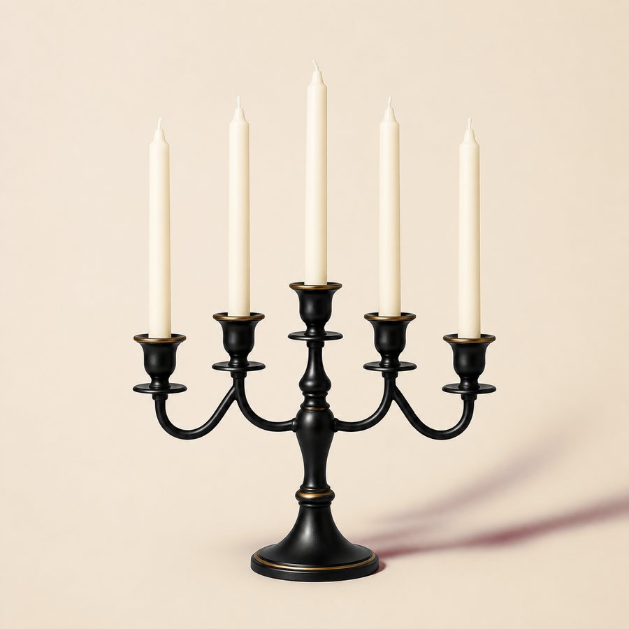 Season & Spark styling visualization for Five-Arm Black Candelabra