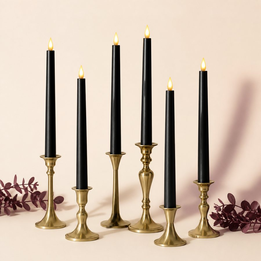 Season & Spark styling visualization for Black Flameless Taper Candles