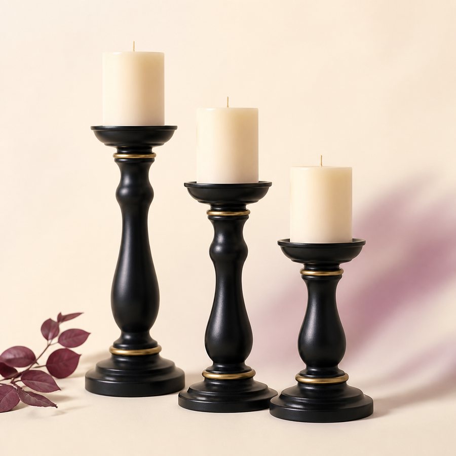 Season & Spark styling visualization for Black Pillar Candleholder Set