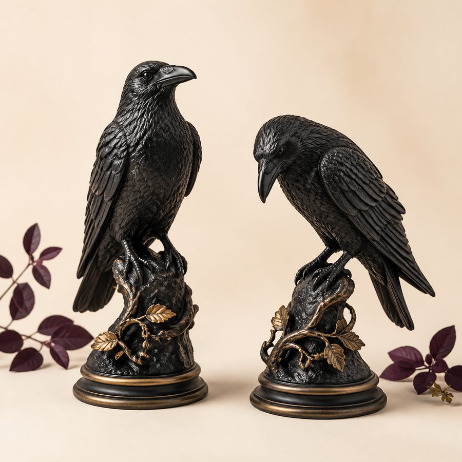 Season & Spark styling visualization for Pair of Gothic Raven Statues