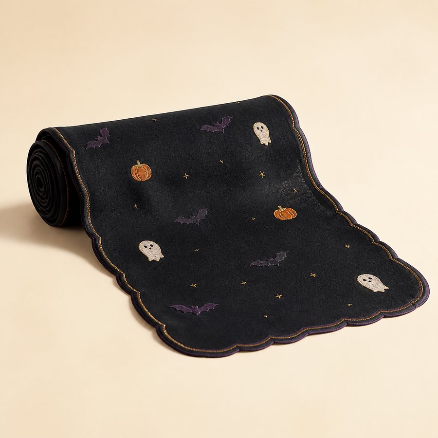 Season & Spark styling visualization for Black Halloween Table Runner