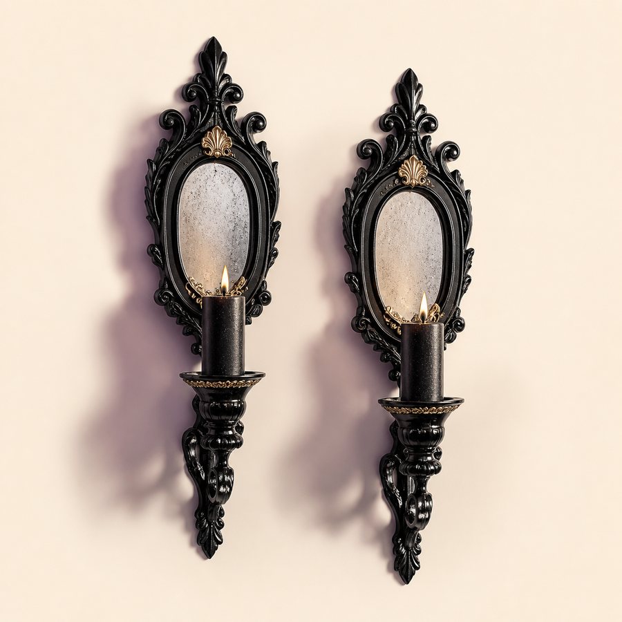Season & Spark styling visualization for Gothic Wall Candleholders with Mirrors